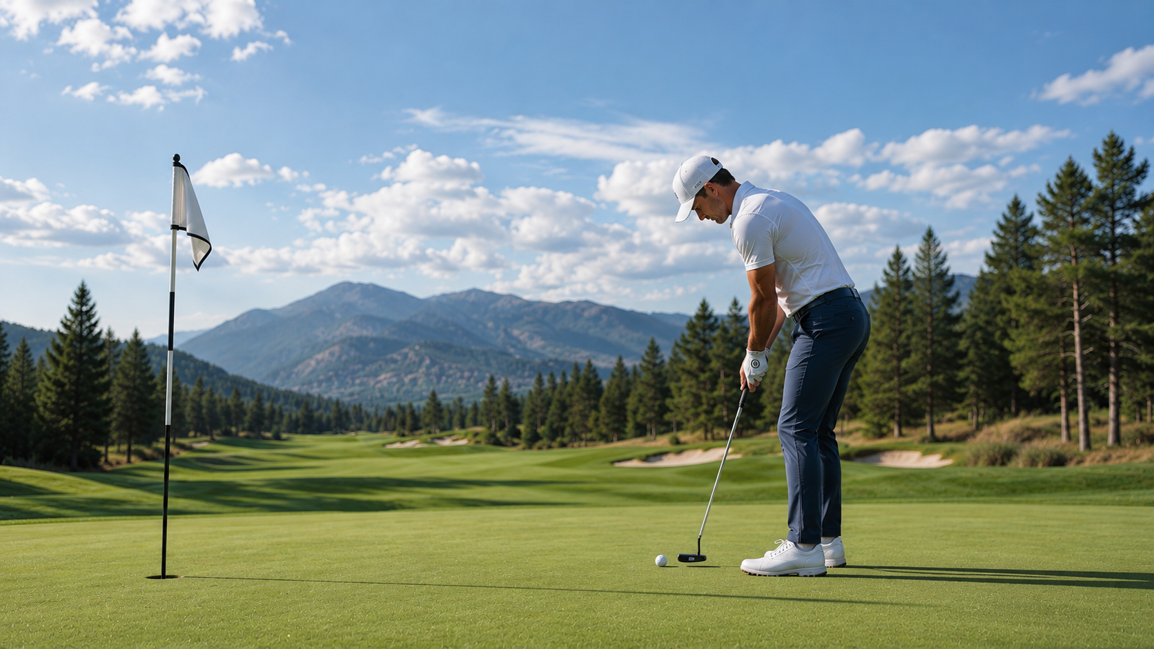 Golfer hitting an approach shot on a mountain course